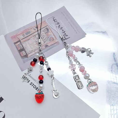 cioatu Cute Y2K Phone Charm Aesthetic Cellphone Chain Strap Lanyard For Phone Pink Strawberry Butterfly PhoneCharms for Bag Keychain Airpods Camera (Pink Strawberry) in Saudi Arabia