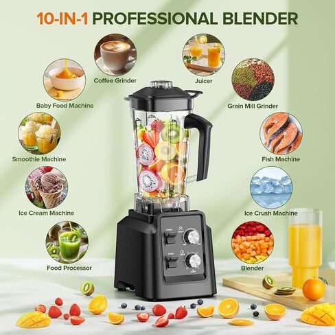 Blender, 1800W Blender with Grinder - 6-Blade Professional Smoothie Blenders for Kitchen, Crushes Ice, Self-Cleaning, 68oz & 20oz Jars Dishwasher Safe, for Baby Food, Nut Butter in Saudi Arabia