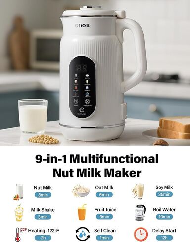 GDOR 42oz Smart Nut Milk Maker, 9-in-1 Plant Milk Machine for Almond, Oat, Soy, Juice & Smoothie, Large Touch Display Blender with Keep Warm, Boil Water, 12H Delay and Self-Cleaning in Saudi Arabia