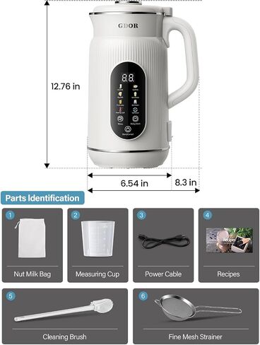 GDOR 42oz Smart Nut Milk Maker, 9-in-1 Plant Milk Machine for Almond, Oat, Soy, Juice & Smoothie, Large Touch Display Blender with Keep Warm, Boil Water, 12H Delay and Self-Cleaning in Saudi Arabia