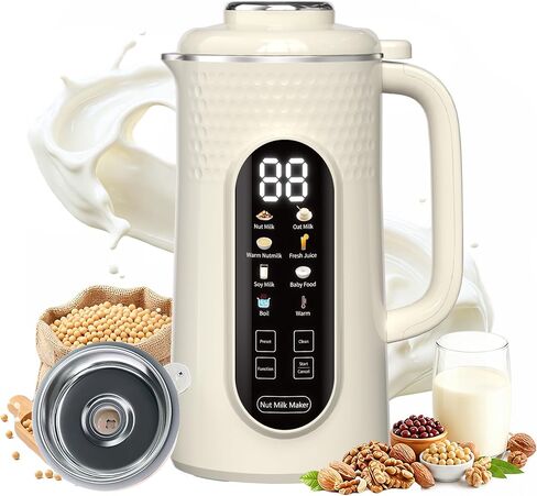 10 in 1 Nut Milk Maker Machine, 42oz IMD Screen Almond Milk Maker, Soy Milk Maker with Self-Cleaning, Delay Start, Keep Warm, Boil Water, Automatic Plant-Based Milk Maker for Soybean, Oat, Coconut in Saudi Arabia