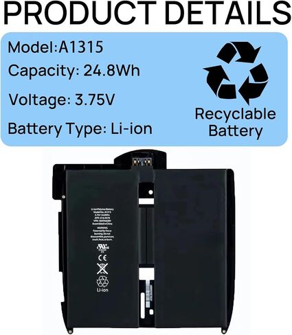 A1315 Battery Compatible with iPad 1 1st Gen A1337 A1219 741-0025-A 616-0448 with Tools 3.75V 24.8Wh in Saudi Arabia