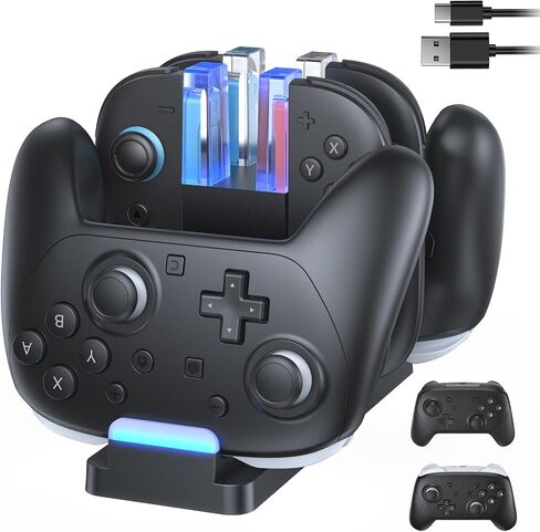 KINWIN Switch 2 Controller Charging Dock for Joypad 2 & Pro Controlle 2/1 | 6 in 1 Fast Joypad Charger Stand & Orgnizer Station for Joypad 2 & Pro Controller 1/2 , LED Indicator, USB Chraging Cable in Kuwait