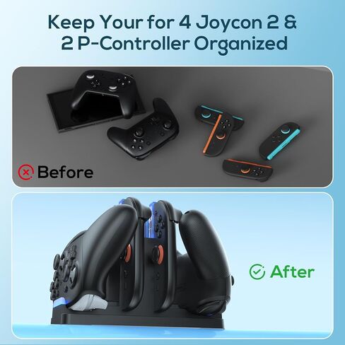 KINWIN Switch 2 Controller Charging Dock for Joypad 2 & Pro Controlle 2/1 | 6 in 1 Fast Joypad Charger Stand & Orgnizer Station for Joypad 2 & Pro Controller 1/2 , LED Indicator, USB Chraging Cable in Kuwait
