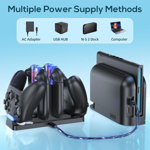 KINWIN Switch 2 Controller Charging Dock for Joypad 2 & Pro Controlle 2/1 | 6 in 1 Fast Joypad Charger Stand & Orgnizer Station for Joypad 2 & Pro Controller 1/2 , LED Indicator, USB Chraging Cable in Kuwait