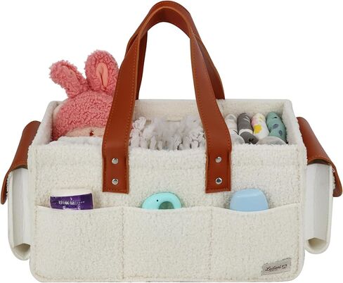 Baby Diaper Caddy, Portable Nursery Storage Basket with Handles and Removable Dividers, Felt Organizer for Diapers, Wipes, Toys in Saudi Arabia