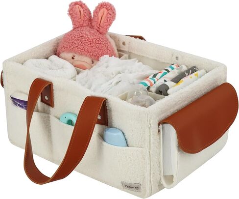 Baby Diaper Caddy, Portable Nursery Storage Basket with Handles and Removable Dividers, Felt Organizer for Diapers, Wipes, Toys in Saudi Arabia