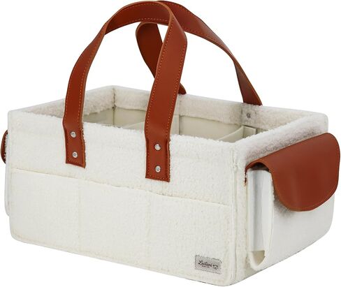 Baby Diaper Caddy, Portable Nursery Storage Basket with Handles and Removable Dividers, Felt Organizer for Diapers, Wipes, Toys in Saudi Arabia
