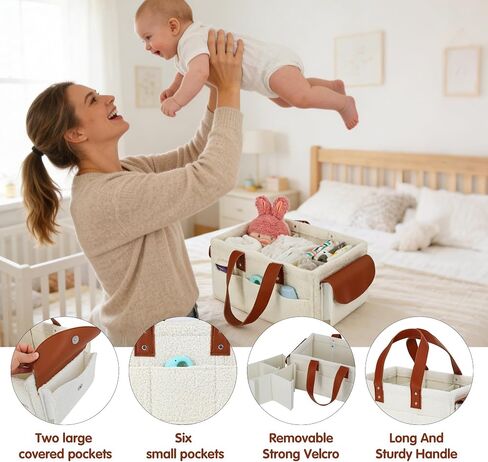 Baby Diaper Caddy, Portable Nursery Storage Basket with Handles and Removable Dividers, Felt Organizer for Diapers, Wipes, Toys in Saudi Arabia