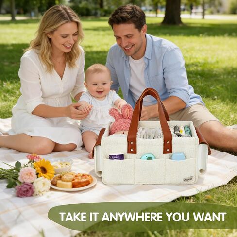 Baby Diaper Caddy, Portable Nursery Storage Basket with Handles and Removable Dividers, Felt Organizer for Diapers, Wipes, Toys in Saudi Arabia