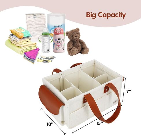 Baby Diaper Caddy, Portable Nursery Storage Basket with Handles and Removable Dividers, Felt Organizer for Diapers, Wipes, Toys in Saudi Arabia