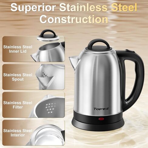 Topwit 2.5L Large Electric Kettle,Fast Boil Stainless Steel Electric Kettle | BPA Free Hot Water Kettle Electric, Removable Lid, Auto Shut-Off, Boil-Dry Protection, Large Capacity for Family, 1200W in Saudi Arabia