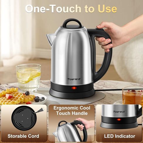Topwit 2.5L Large Electric Kettle,Fast Boil Stainless Steel Electric Kettle | BPA Free Hot Water Kettle Electric, Removable Lid, Auto Shut-Off, Boil-Dry Protection, Large Capacity for Family, 1200W in Saudi Arabia