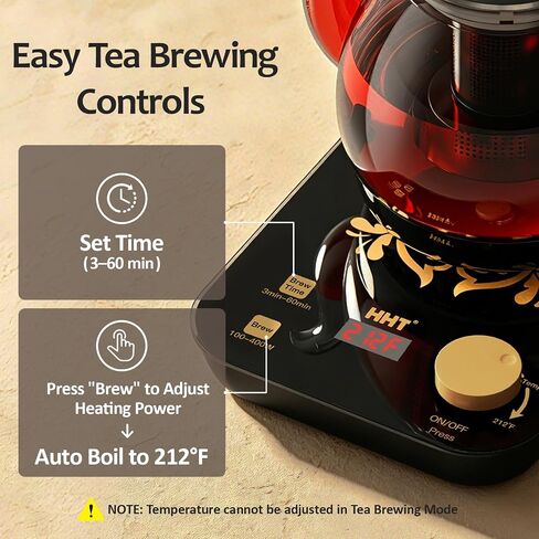 HHT Electric Tea Maker with Infuser, ±1℉ Precise Temperature Control, Glass Electric Kettle for Herbal,Flowers,Fruit Tea and Loose Leaf,BPA-Free,Auto Shut-Off,Brewing Program,Keep Warm,0.8L in Saudi Arabia