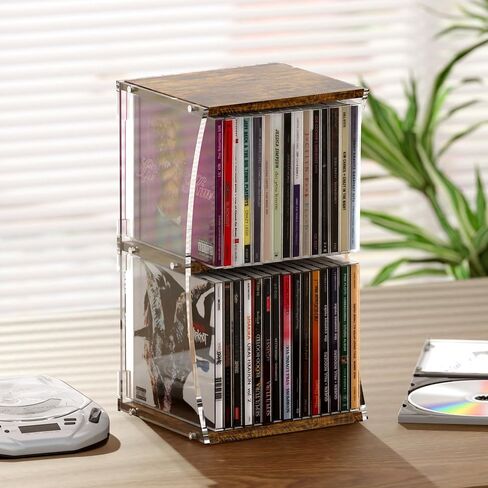 Alyoen 2-Tier CD Case Holder, CD Storage Rack for Display, Holds Up to 30 Standard CDs, CD Organizer Shelf with Curved Design for Home Theater & Office, Ideal for Music Enthusiasts in Saudi Arabia
