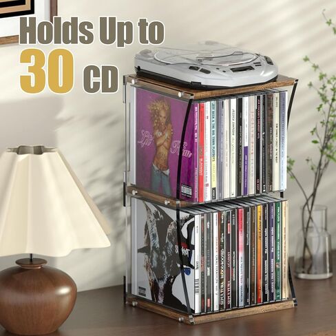 Alyoen 2-Tier CD Case Holder, CD Storage Rack for Display, Holds Up to 30 Standard CDs, CD Organizer Shelf with Curved Design for Home Theater & Office, Ideal for Music Enthusiasts in Saudi Arabia