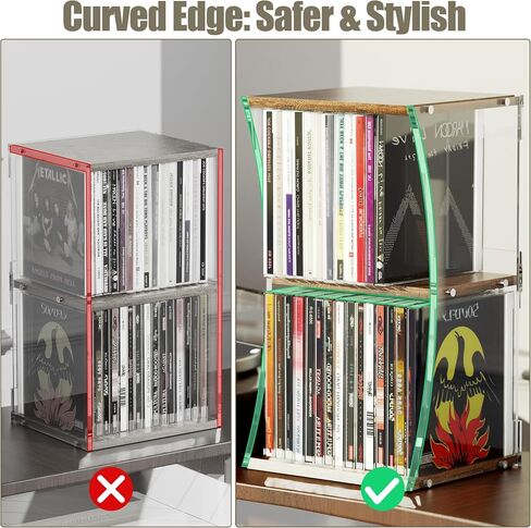 Alyoen 2-Tier CD Case Holder, CD Storage Rack for Display, Holds Up to 30 Standard CDs, CD Organizer Shelf with Curved Design for Home Theater & Office, Ideal for Music Enthusiasts in Saudi Arabia
