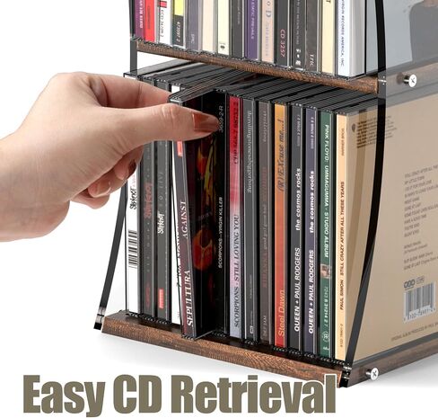 Alyoen 2-Tier CD Case Holder, CD Storage Rack for Display, Holds Up to 30 Standard CDs, CD Organizer Shelf with Curved Design for Home Theater & Office, Ideal for Music Enthusiasts in Saudi Arabia