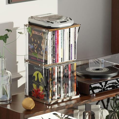 Alyoen 2-Tier CD Case Holder, CD Storage Rack for Display, Holds Up to 30 Standard CDs, CD Organizer Shelf with Curved Design for Home Theater & Office, Ideal for Music Enthusiasts in Saudi Arabia