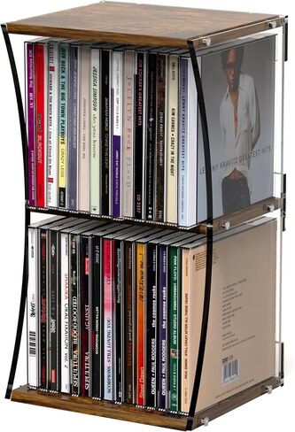 Alyoen 2-Tier CD Case Holder, CD Storage Rack for Display, Holds Up to 30 Standard CDs, CD Organizer Shelf with Curved Design for Home Theater & Office, Ideal for Music Enthusiasts in Saudi Arabia