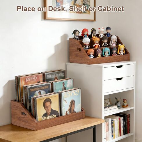 3 Tier CD Holder,Wood CD Storage Rack,CD/DVD Display Stand | Holds 24 Jewel Cases,CD Organizer with Handles for CD DVD Cassettes Tapes,Rustic Brown for Home Office & Music Lovers in Saudi Arabia
