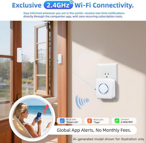 WiFi Door Sensor Chime, Smart Door Open Alert Window Sensor | For Business/Home/Kids Safety, Window Contact Alarm with Free App Notification, 500ft Range, 32 Melodies, 5 Volume Levels in Saudi Arabia