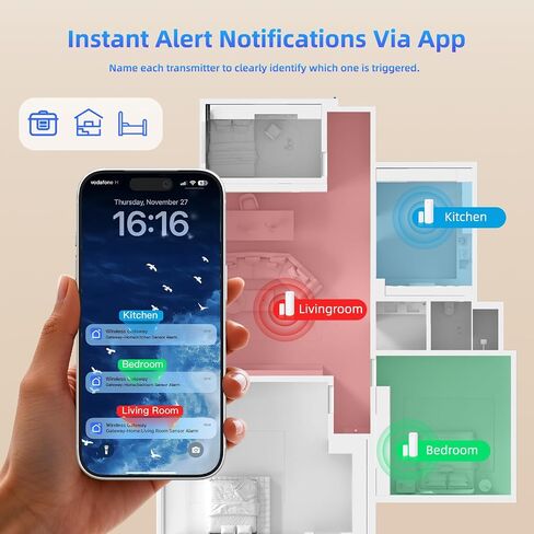WiFi Door Sensor Chime, Smart Door Open Alert Window Sensor | For Business/Home/Kids Safety, Window Contact Alarm with Free App Notification, 500ft Range, 32 Melodies, 5 Volume Levels in Saudi Arabia