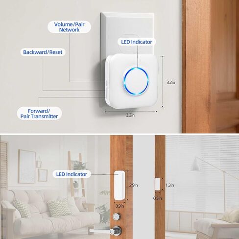 WiFi Door Sensor Chime, Smart Door Open Alert Window Sensor | For Business/Home/Kids Safety, Window Contact Alarm with Free App Notification, 500ft Range, 32 Melodies, 5 Volume Levels in Saudi Arabia