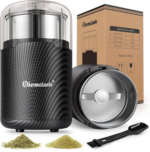 Hermolante Herb Grinder, Electric Spice Grinder, Press-Down Lid Starts | 150W Compact Size Electric Herb Grinder with Stainless Steel Blade and Cleaning Brush, for Herb Spices Coffee Nuts Seeds in Saudi Arabia