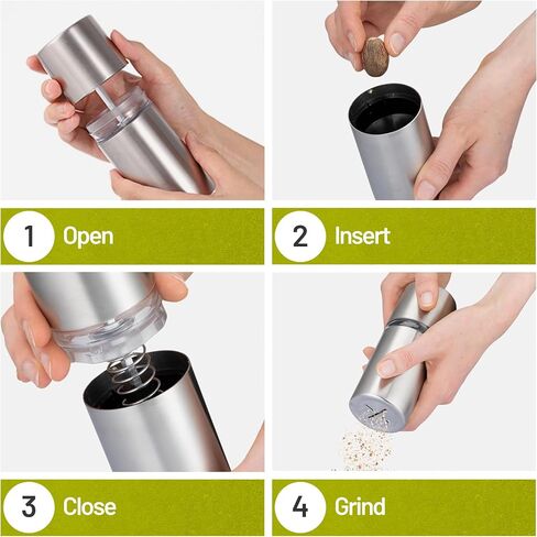 Spice Grinder with Storage Container for Fine Nutmeg Powder - SIlver | Extra-sharp stainless steel mechanism for whole nutmeg, manual and compact for kitchen or table in Saudi Arabia