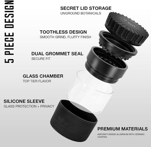nugbuddy Herb & Spice Grinder | Toothless Mill | Non-Stick Ceramic Coating | Glass Chamber | Storage Compartment | Screen Free | Fluffy Grind | Kitchen Tool in Saudi Arabia