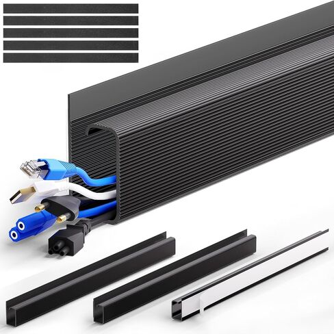 ZhiYo Cable Management Under Desk J Channel (4x15.7in), 63in Cable Raceway, Self-Adhesive Cord Hider Cord Organizer for Desk, Wire Management Kit for Home Office - Black in Saudi Arabia