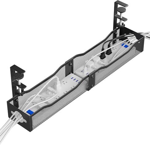 DELAMU 25'' Upgraded No Drilling Under Desk Cable Management Tray, Black | Under Desk Cable Management, Extra-Long, No Tools Required Installation, Height-adjustable, Home Office Gaming Accessories in Saudi Arabia