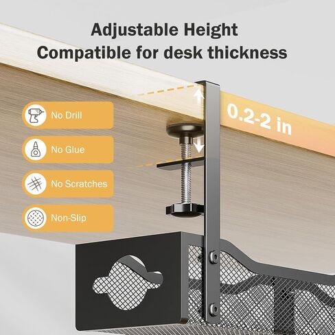 DELAMU 25'' Upgraded No Drilling Under Desk Cable Management Tray, Black | Under Desk Cable Management, Extra-Long, No Tools Required Installation, Height-adjustable, Home Office Gaming Accessories in Saudi Arabia