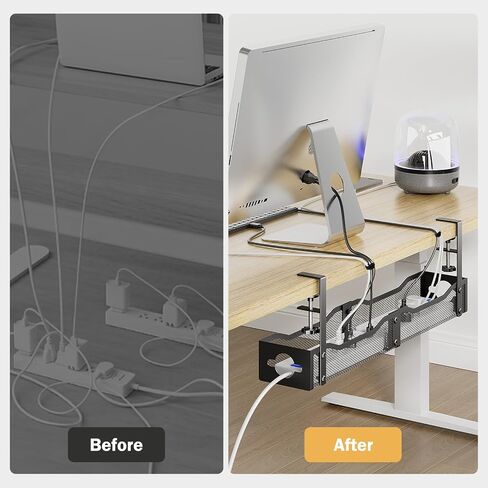 DELAMU 25'' Upgraded No Drilling Under Desk Cable Management Tray, Black | Under Desk Cable Management, Extra-Long, No Tools Required Installation, Height-adjustable, Home Office Gaming Accessories in Saudi Arabia