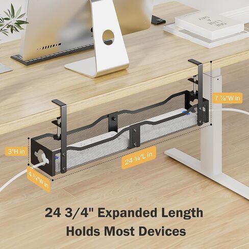 DELAMU 25'' Upgraded No Drilling Under Desk Cable Management Tray, Black | Under Desk Cable Management, Extra-Long, No Tools Required Installation, Height-adjustable, Home Office Gaming Accessories in Saudi Arabia