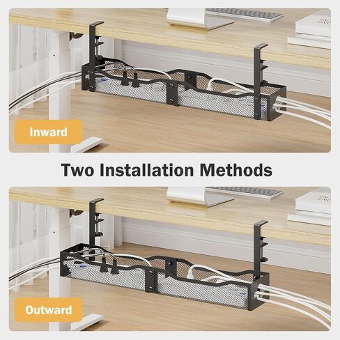 DELAMU 25'' Upgraded No Drilling Under Desk Cable Management Tray, Black | Under Desk Cable Management, Extra-Long, No Tools Required Installation, Height-adjustable, Home Office Gaming Accessories in Saudi Arabia