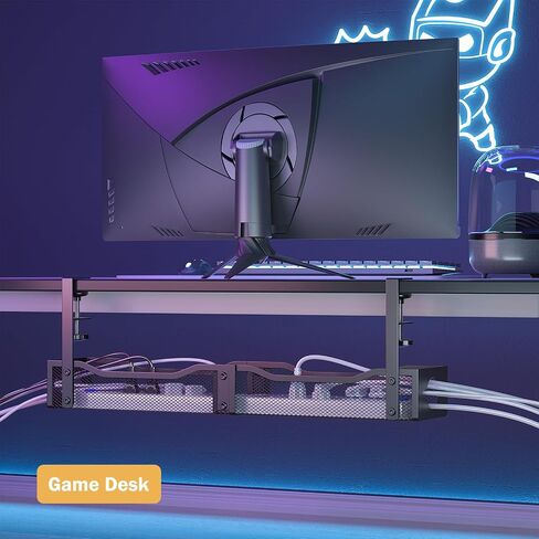 DELAMU 25'' Upgraded No Drilling Under Desk Cable Management Tray, Black | Under Desk Cable Management, Extra-Long, No Tools Required Installation, Height-adjustable, Home Office Gaming Accessories in Saudi Arabia