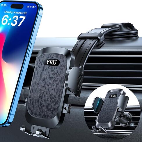 YRU [2026 Ultimate Car Phone Holder Mount [Bendable & Adjustable Aluminum Arm] Cell Phone Holder for Car Dashboard Windshield Phone Stand for iPhone 17 16 15 14 Pro Max Samsung Pickup Truck, Black in Saudi Arabia
