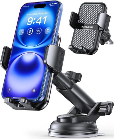 ACMEZING 3-in-1 Car Phone Holder, Suction Cup & Air Vent Dashboard Mount | 122+LBS Strongest Suction & Stable Clamp Arm, 360° Adjustable Cell Phone Mount Fits All Smartphones & Car Models in Saudi Arabia