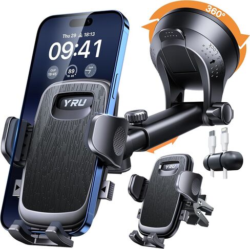 【2026 Best & Military-Grade】 360° Rotatable Suction Car Phone Holder Mount | 【100+LBS Safest Strongest & Patent Certs】Dashboard Windshield Vent Truck Stand for iPhone 17 16 Pro Max Samsung, Matt Black in Saudi Arabia