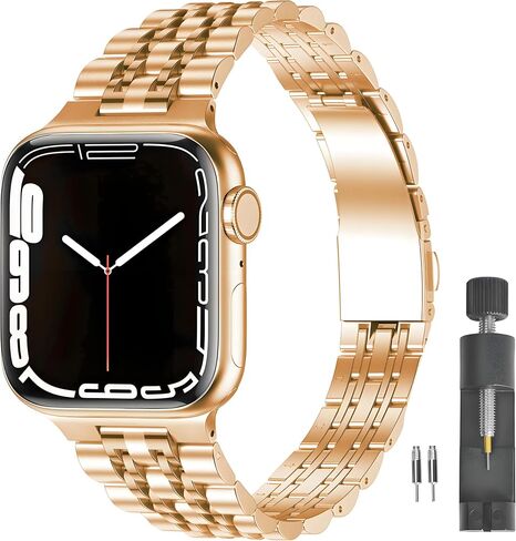 Slim Stainless Band for Apple Watch Series 11-1/SE, Ultra 3-1 | Compatible with 49/46/45/44/42/41/40/38mm, Jewelry Office Dressy Metal iWatch Strap for Women, Lightweight Two-tone Bracelet in Kuwait