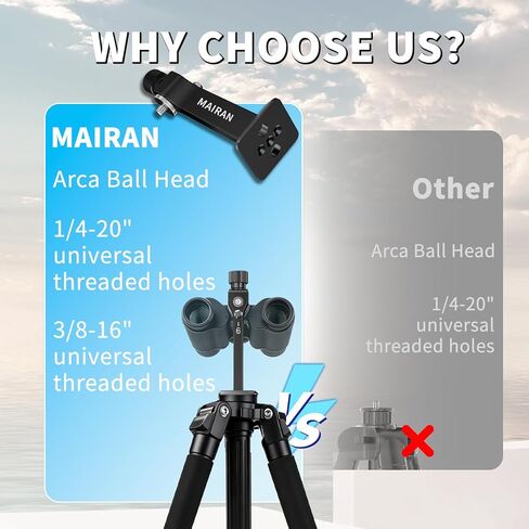 MAIRAN Binocular Tripod Adapter with 1/4-20" & 3/8-16" Thread | Quick Release Detachable Binocular Mount for 8x42 10x50 15x60 15x70 20x80 25x70 Binoculars etc Model in Saudi Arabia