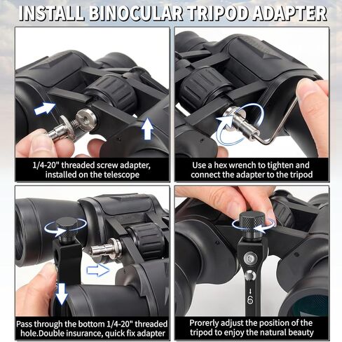 MAIRAN Binocular Tripod Adapter with 1/4-20" & 3/8-16" Thread | Quick Release Detachable Binocular Mount for 8x42 10x50 15x60 15x70 20x80 25x70 Binoculars etc Model in Saudi Arabia