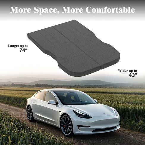 Ferlizer 4" Memory Foam Camping Mattress for Tesla Model 3, 74" x 43" | Foldable Car Sleeping Pad with Plush Washable Cover, CertiPUR-US Certified Medium-firm pressure relief, spacious for 2 adults in Kuwait