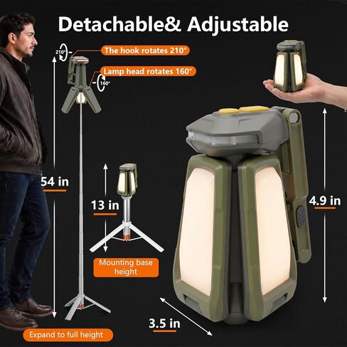 Telescopic Camping Lights with Stand, Cordless Work Light 3 LED Lamp Heads | 4.5ft Height,2000 Lumens Dimmable,Magnetic base IPX4 Waterproof for Camping,garage Emergency Outdoor. in Saudi Arabia