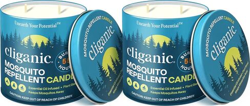 Cliganic Natural Mosquito Repellent Candle (Pack of 2) | Citronella, DEET Free, Essential Oil Infused for Outdoor, Camping | Burns 18 Hours in Saudi Arabia