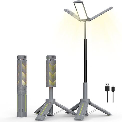 Telescopic Tripod Camping Light, 40" Adjustable Height, 20H Runtime &1000LM | Outdoor Lamp for Camping Emergency Power Outage Survival Gear - Grey in Saudi Arabia