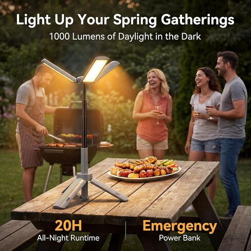 Telescopic Tripod Camping Light, 40" Adjustable Height, 20H Runtime &1000LM | Outdoor Lamp for Camping Emergency Power Outage Survival Gear - Grey in Saudi Arabia