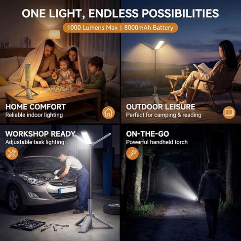 Telescopic Tripod Camping Light, 40" Adjustable Height, 20H Runtime &1000LM | Outdoor Lamp for Camping Emergency Power Outage Survival Gear - Grey in Saudi Arabia